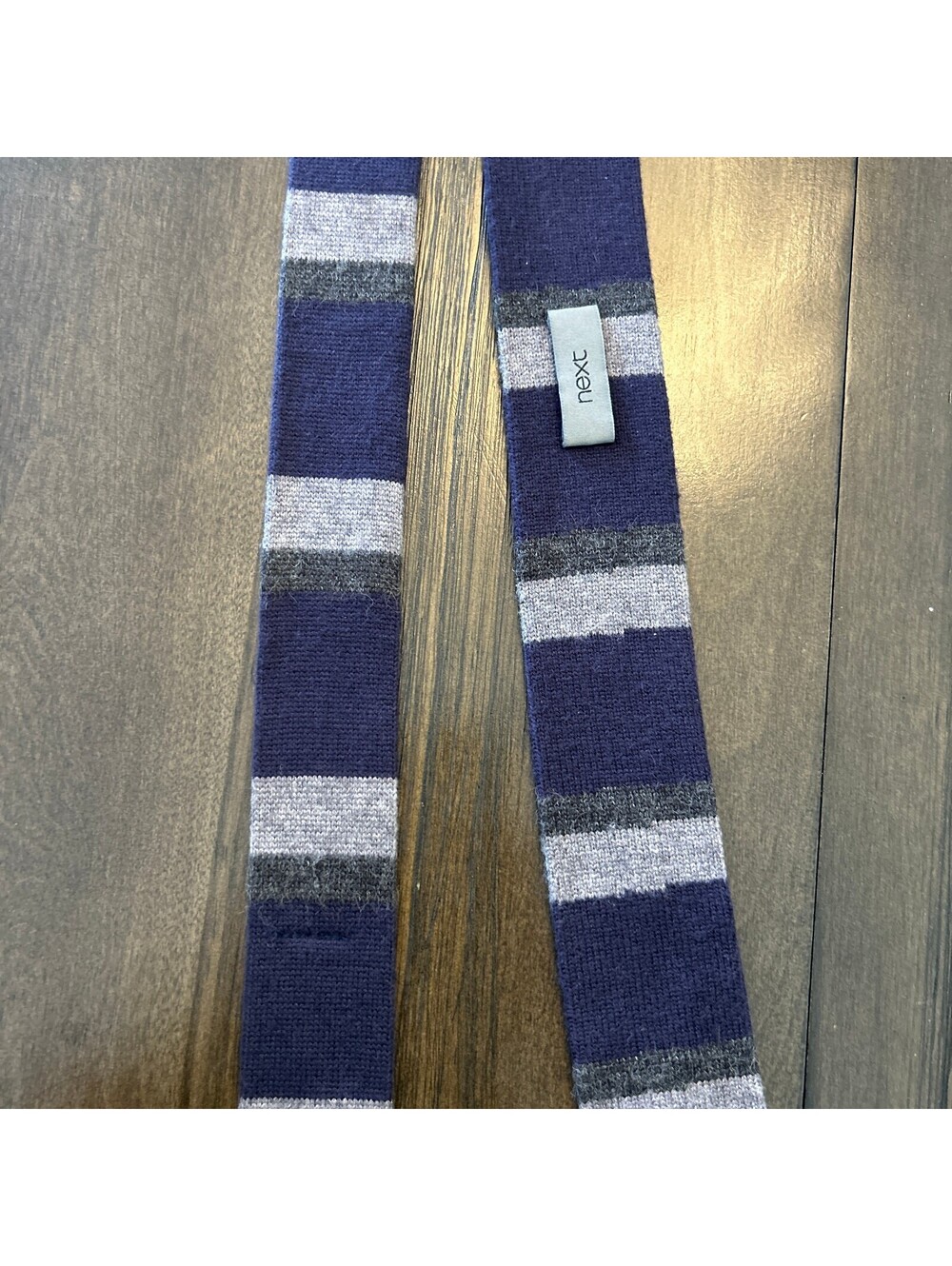 Next Knit Tie Navy Gray Stripe Textured Square Tie NWOT - Picture 2 of 5